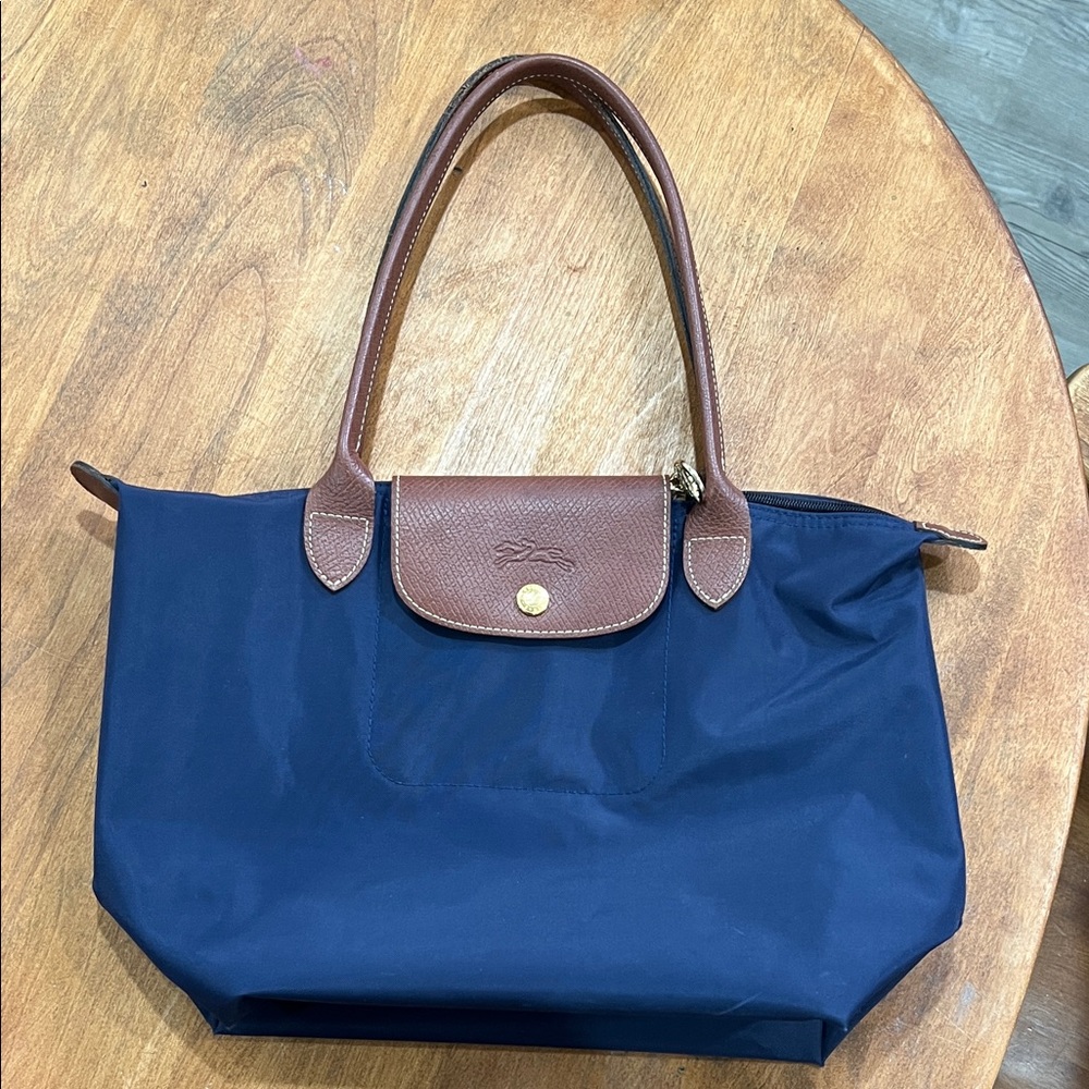 Longchamp Navy and Brown Tote Bag